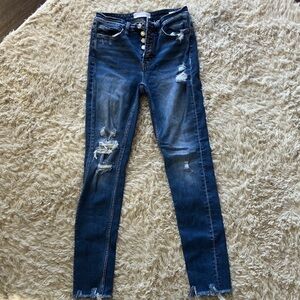 Trendy Distressed Skinny Jeans in Deep Blue